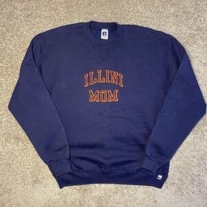Vintage Russell Athletic Illini Mom Sweatshirt Navy Blue Large USA Made 90s L